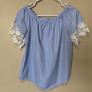 Kontrol Size S Off the Shoulder Blue Striped Top